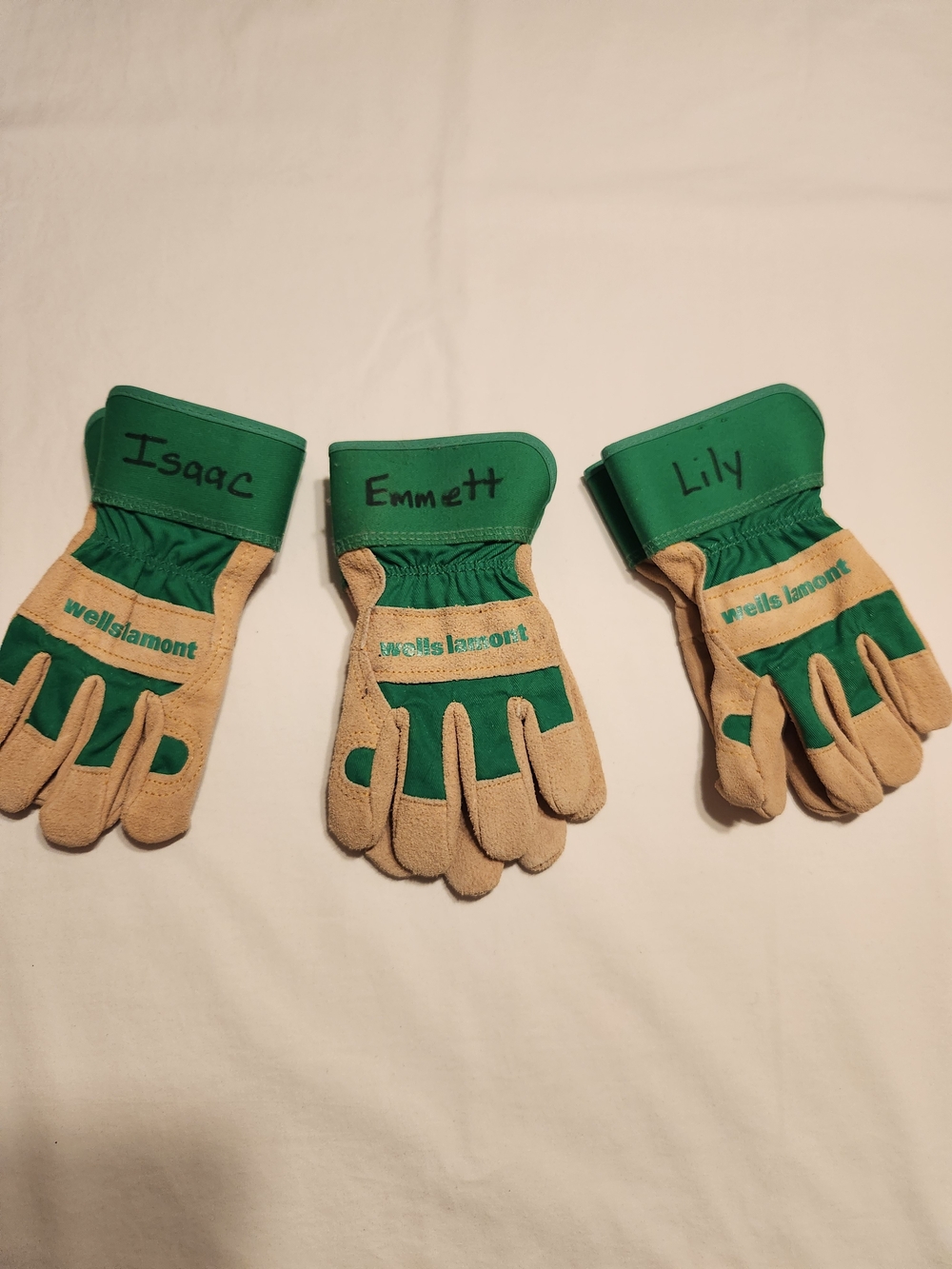 Wells Lamont Kids Work Gloves Green Tan Bundle 3 Pairs